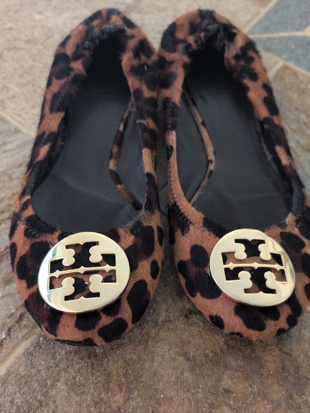Tory Burch Leopard Pony-Hair Flats with Gold Logo Discs